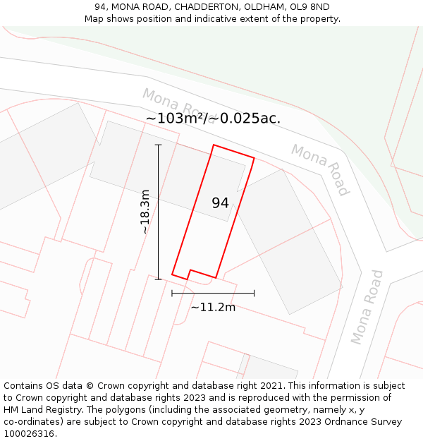 94, MONA ROAD, CHADDERTON, OLDHAM, OL9 8ND: Plot and title map