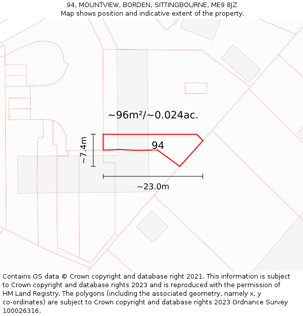 94, MOUNTVIEW, BORDEN, SITTINGBOURNE, ME9 8JZ: Plot and title map