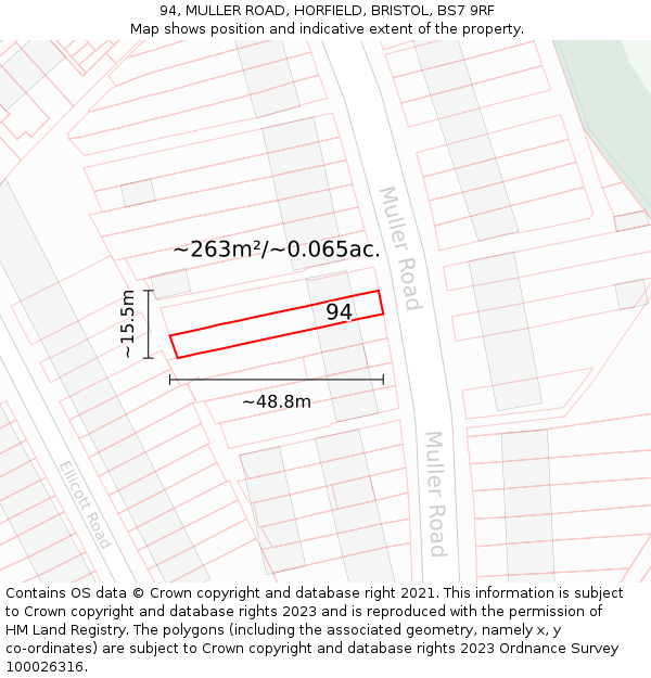 94, MULLER ROAD, HORFIELD, BRISTOL, BS7 9RF: Plot and title map