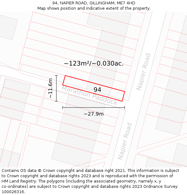 94, NAPIER ROAD, GILLINGHAM, ME7 4HD: Plot and title map