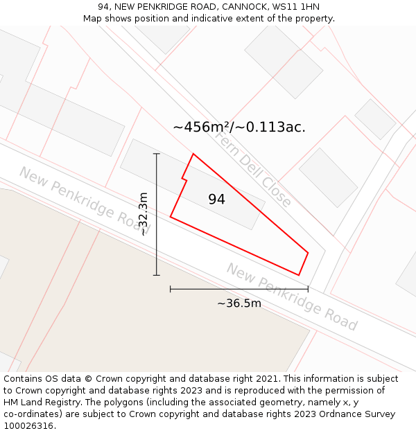 94, NEW PENKRIDGE ROAD, CANNOCK, WS11 1HN: Plot and title map