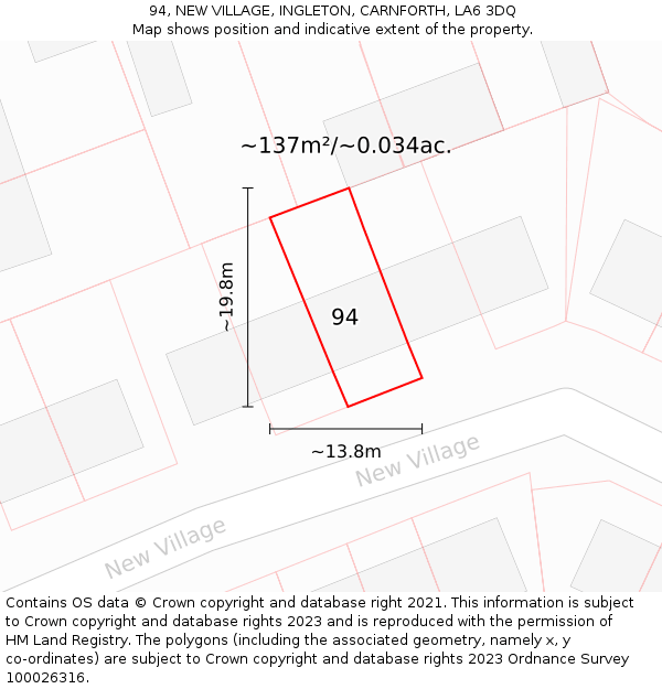 94, NEW VILLAGE, INGLETON, CARNFORTH, LA6 3DQ: Plot and title map
