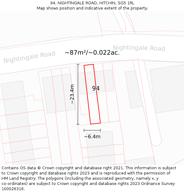 94, NIGHTINGALE ROAD, HITCHIN, SG5 1RL: Plot and title map
