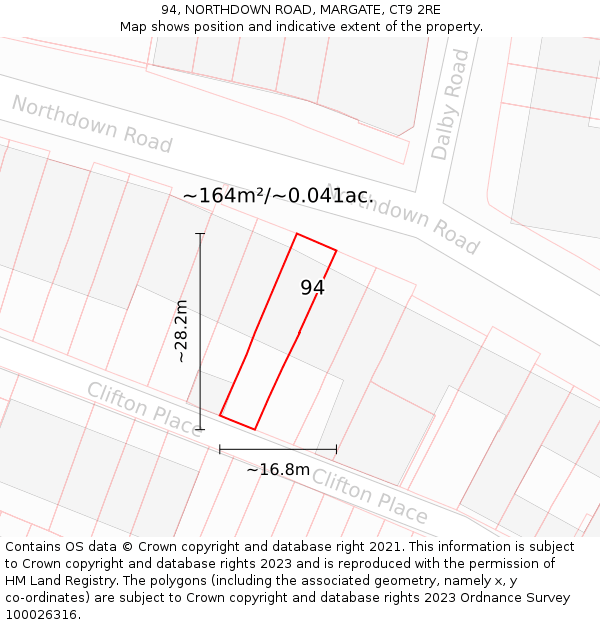 94, NORTHDOWN ROAD, MARGATE, CT9 2RE: Plot and title map