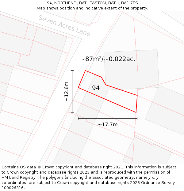 94, NORTHEND, BATHEASTON, BATH, BA1 7ES: Plot and title map