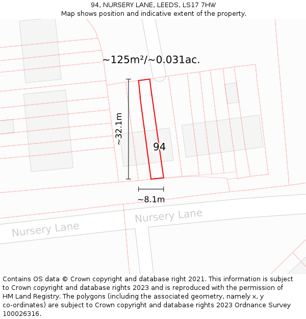 94, NURSERY LANE, LEEDS, LS17 7HW: Plot and title map