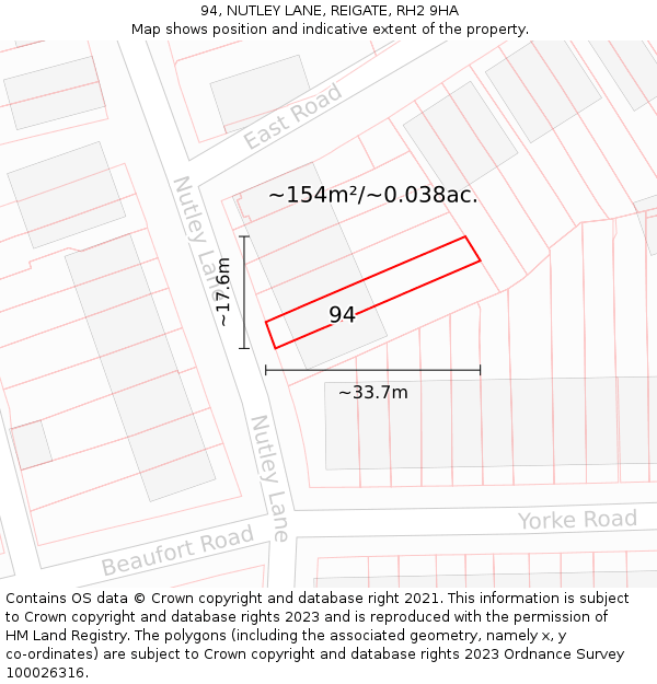 94, NUTLEY LANE, REIGATE, RH2 9HA: Plot and title map