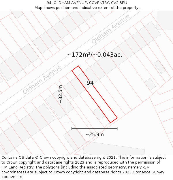 94, OLDHAM AVENUE, COVENTRY, CV2 5EU: Plot and title map