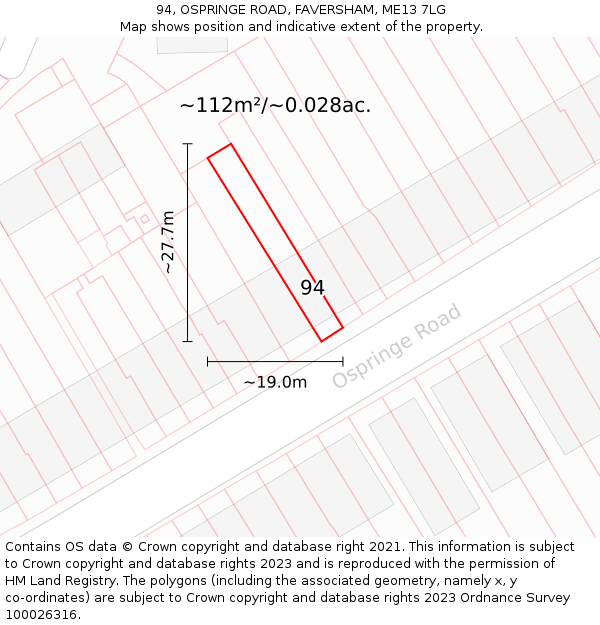94, OSPRINGE ROAD, FAVERSHAM, ME13 7LG: Plot and title map