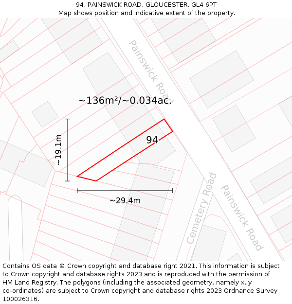 94, PAINSWICK ROAD, GLOUCESTER, GL4 6PT: Plot and title map