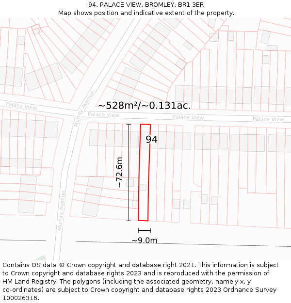 94, PALACE VIEW, BROMLEY, BR1 3ER: Plot and title map