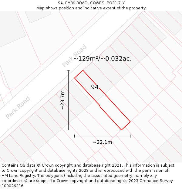 94, PARK ROAD, COWES, PO31 7LY: Plot and title map