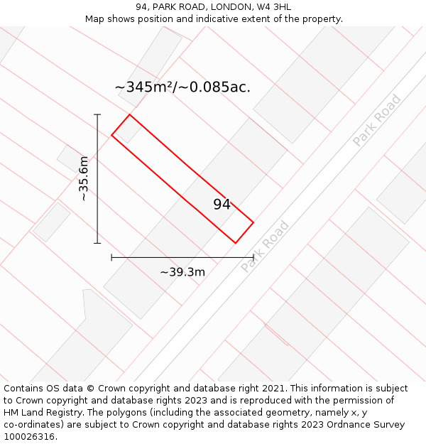 94, PARK ROAD, LONDON, W4 3HL: Plot and title map