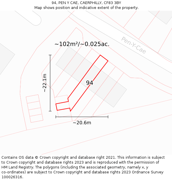 94, PEN Y CAE, CAERPHILLY, CF83 3BY: Plot and title map