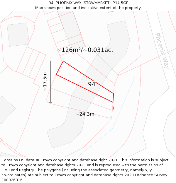 94, PHOENIX WAY, STOWMARKET, IP14 5GF: Plot and title map