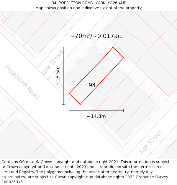 94, POPPLETON ROAD, YORK, YO26 4UP: Plot and title map