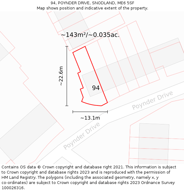 94, POYNDER DRIVE, SNODLAND, ME6 5SF: Plot and title map