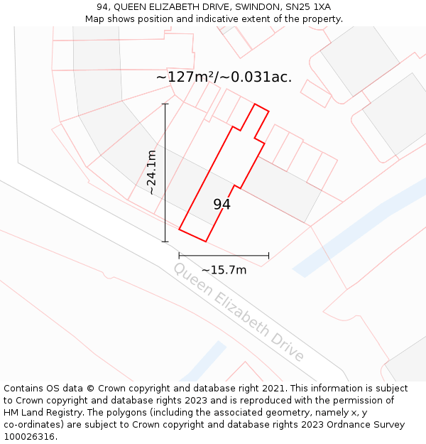 94, QUEEN ELIZABETH DRIVE, SWINDON, SN25 1XA: Plot and title map