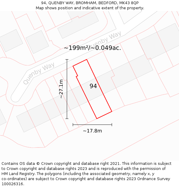94, QUENBY WAY, BROMHAM, BEDFORD, MK43 8QP: Plot and title map