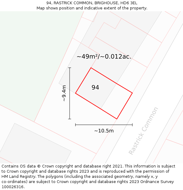 94, RASTRICK COMMON, BRIGHOUSE, HD6 3EL: Plot and title map