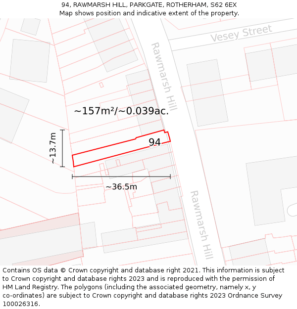 94, RAWMARSH HILL, PARKGATE, ROTHERHAM, S62 6EX: Plot and title map