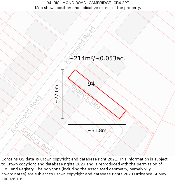 94, RICHMOND ROAD, CAMBRIDGE, CB4 3PT: Plot and title map