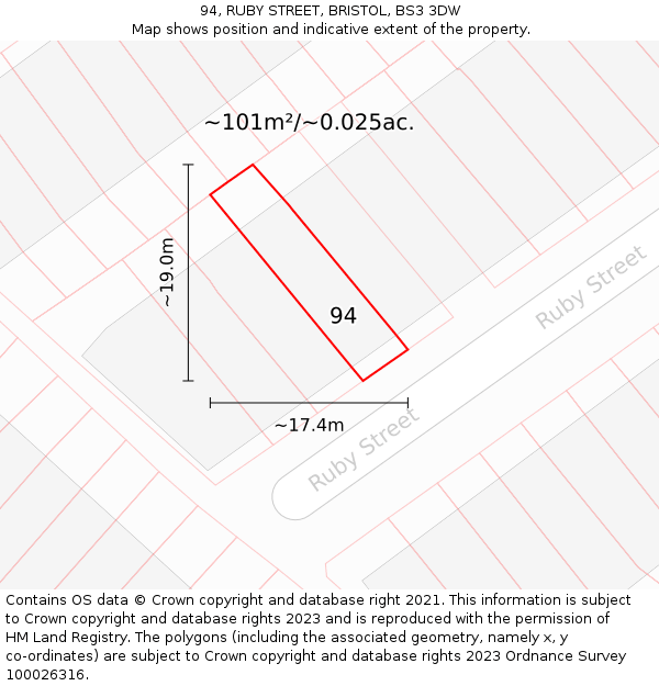 94, RUBY STREET, BRISTOL, BS3 3DW: Plot and title map