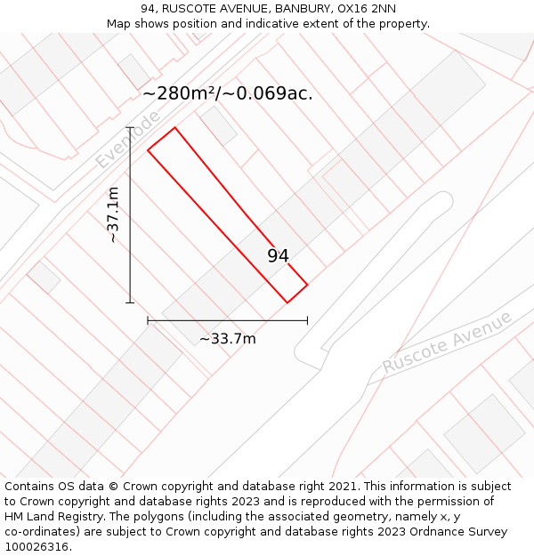 94, RUSCOTE AVENUE, BANBURY, OX16 2NN: Plot and title map