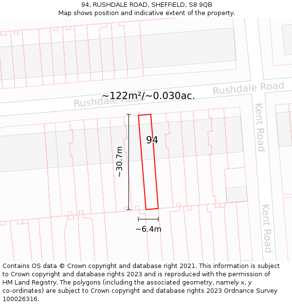 94, RUSHDALE ROAD, SHEFFIELD, S8 9QB: Plot and title map