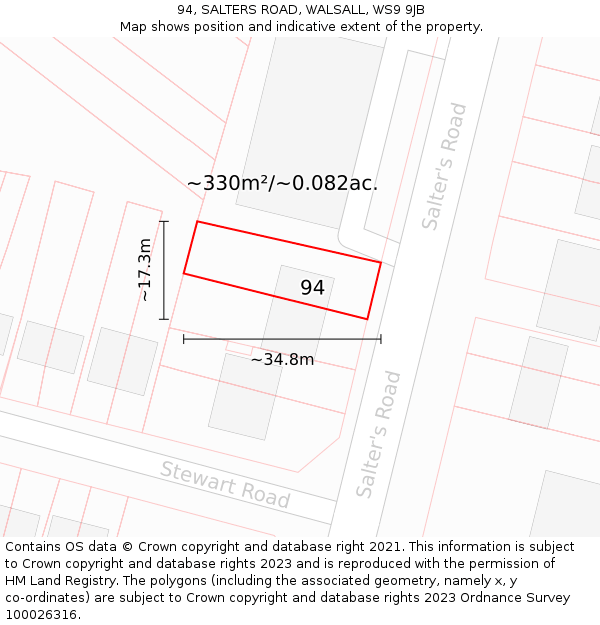 94, SALTERS ROAD, WALSALL, WS9 9JB: Plot and title map