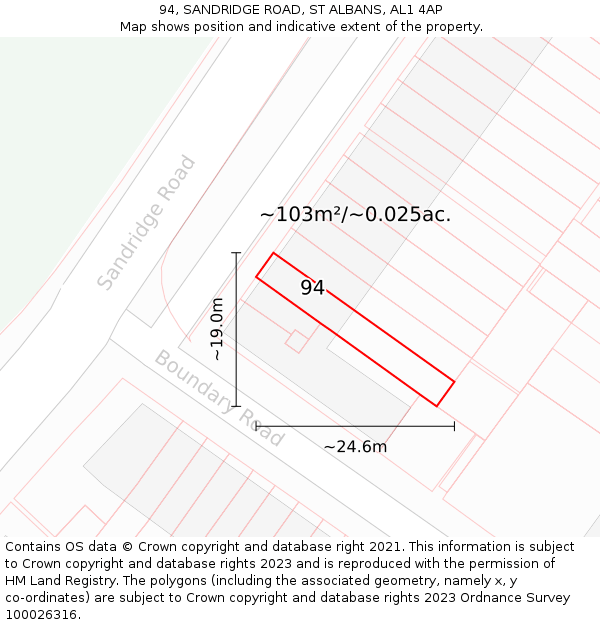 94, SANDRIDGE ROAD, ST ALBANS, AL1 4AP: Plot and title map
