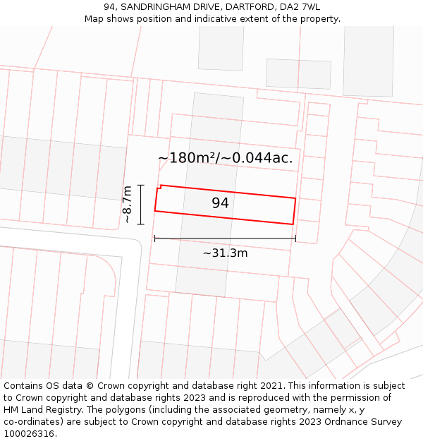 94, SANDRINGHAM DRIVE, DARTFORD, DA2 7WL: Plot and title map