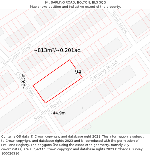 94, SAPLING ROAD, BOLTON, BL3 3QQ: Plot and title map
