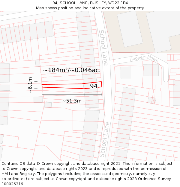 94, SCHOOL LANE, BUSHEY, WD23 1BX: Plot and title map
