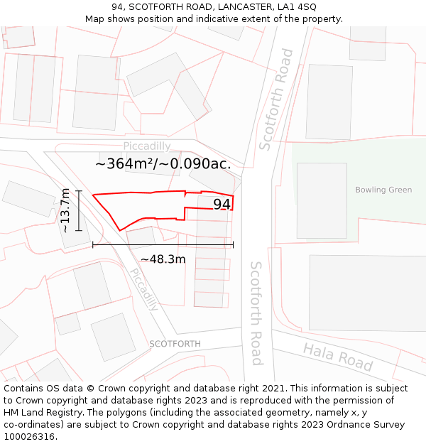 94, SCOTFORTH ROAD, LANCASTER, LA1 4SQ: Plot and title map