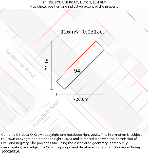 94, SELBOURNE ROAD, LUTON, LU4 8LR: Plot and title map