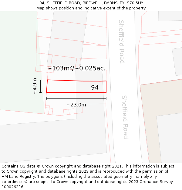 94, SHEFFIELD ROAD, BIRDWELL, BARNSLEY, S70 5UY: Plot and title map