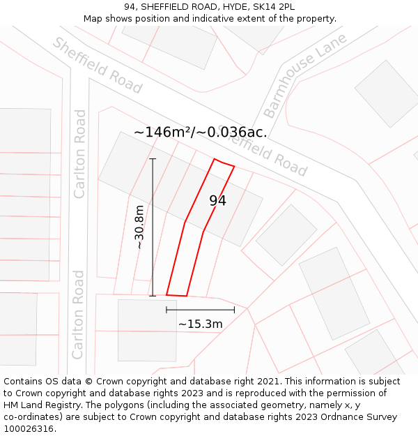 94, SHEFFIELD ROAD, HYDE, SK14 2PL: Plot and title map