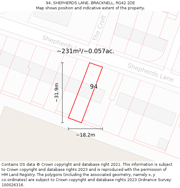 94, SHEPHERDS LANE, BRACKNELL, RG42 2DE: Plot and title map