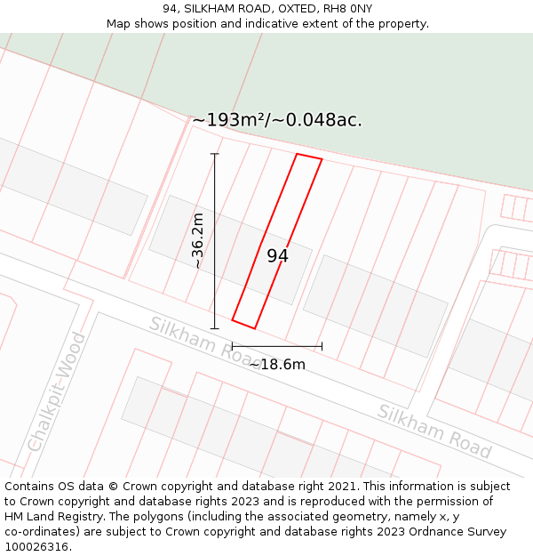 94, SILKHAM ROAD, OXTED, RH8 0NY: Plot and title map
