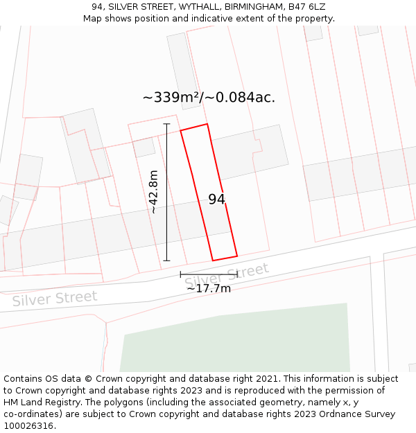94, SILVER STREET, WYTHALL, BIRMINGHAM, B47 6LZ: Plot and title map