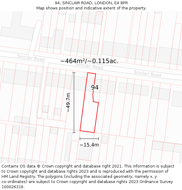 94, SINCLAIR ROAD, LONDON, E4 8PR: Plot and title map