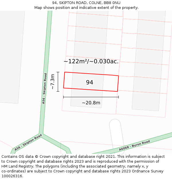 94, SKIPTON ROAD, COLNE, BB8 0NU: Plot and title map