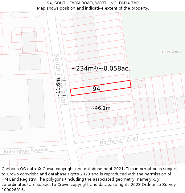 94, SOUTH FARM ROAD, WORTHING, BN14 7AP: Plot and title map