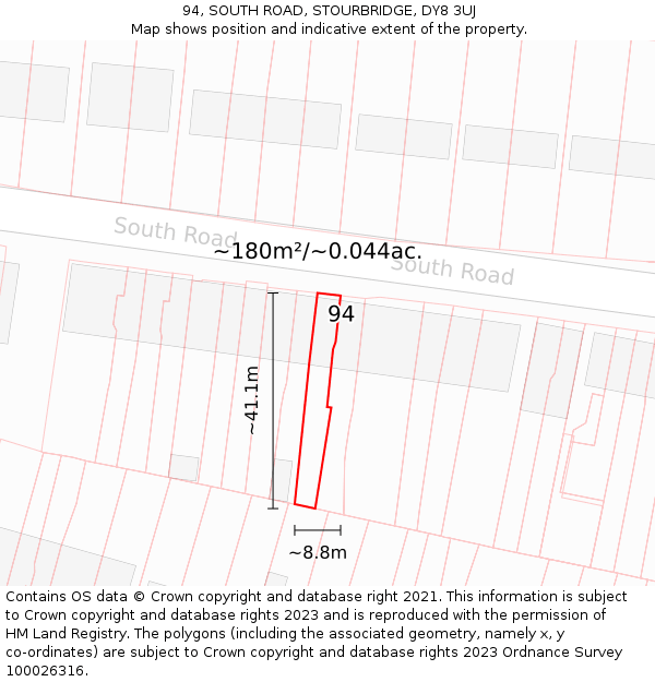 94, SOUTH ROAD, STOURBRIDGE, DY8 3UJ: Plot and title map