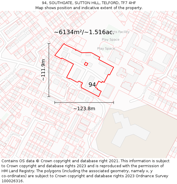 94, SOUTHGATE, SUTTON HILL, TELFORD, TF7 4HF: Plot and title map