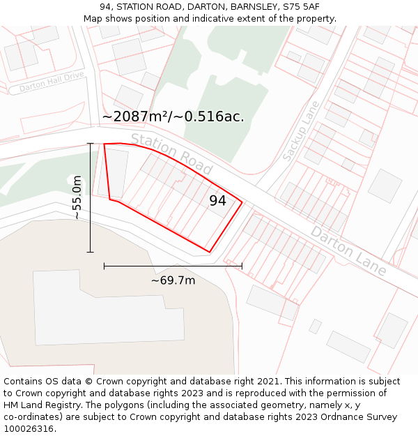 94, STATION ROAD, DARTON, BARNSLEY, S75 5AF: Plot and title map