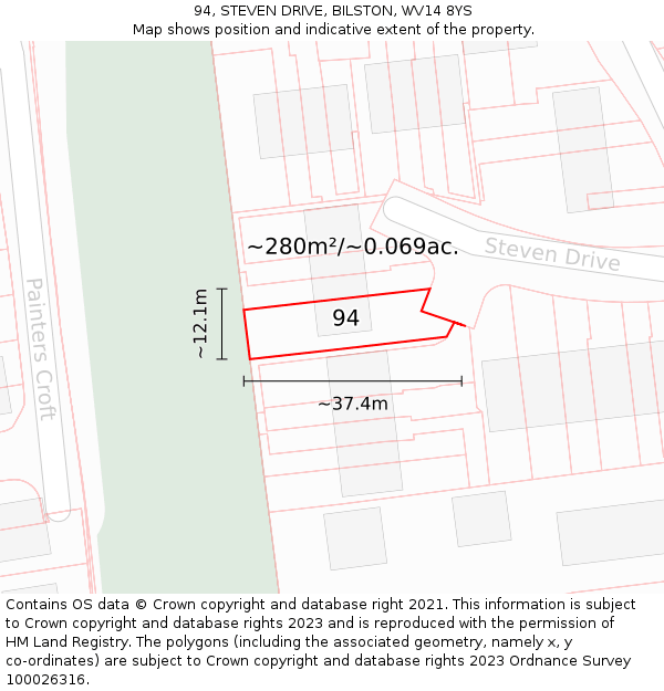 94, STEVEN DRIVE, BILSTON, WV14 8YS: Plot and title map