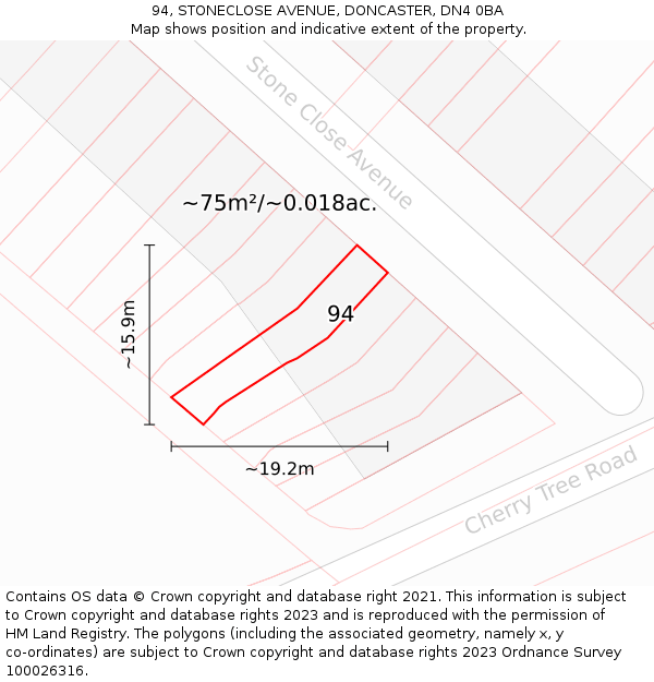 94, STONECLOSE AVENUE, DONCASTER, DN4 0BA: Plot and title map