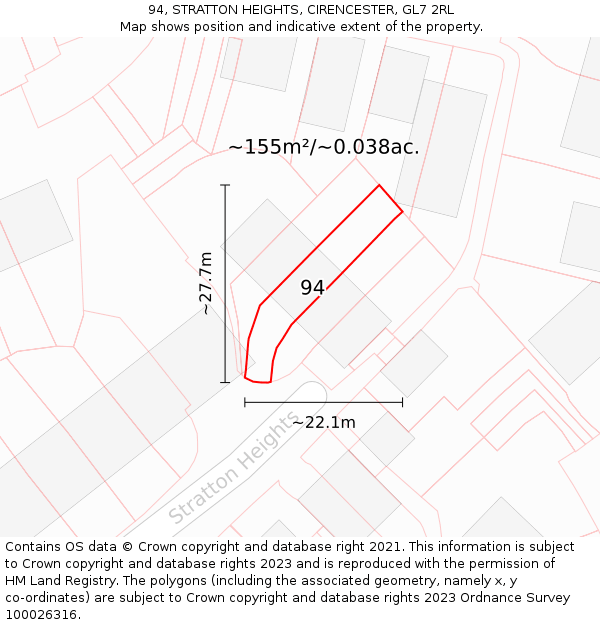 94, STRATTON HEIGHTS, CIRENCESTER, GL7 2RL: Plot and title map